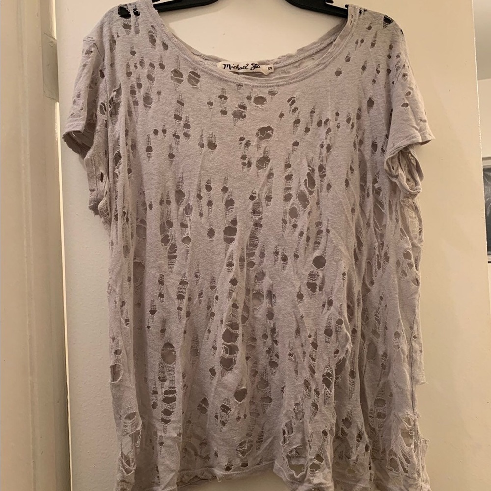 MICHAEL STARS DISTRESSED CREW NECK TEE